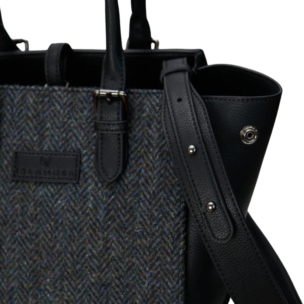 Islander Harris Tweed Medium Caillie Tote 'Black and Grey Herringbone'