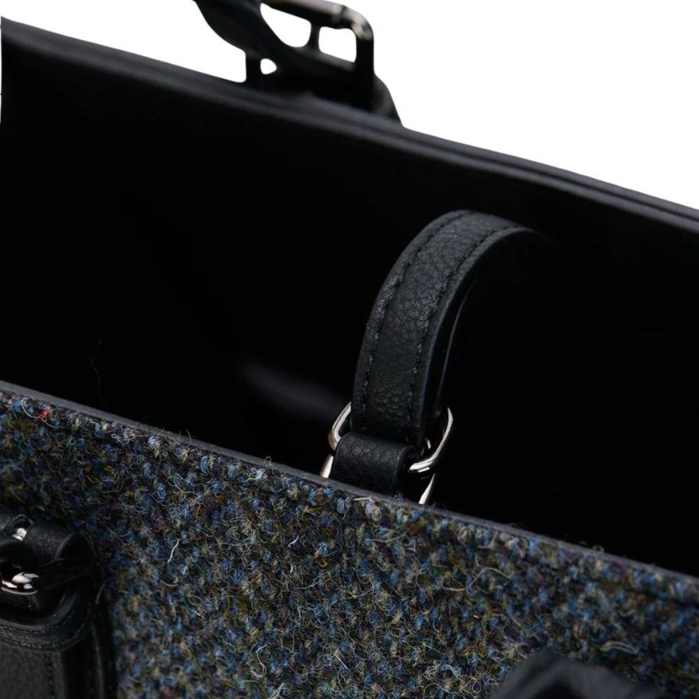 Islander Harris Tweed Medium Caillie Tote 'Black and Grey Herringbone'