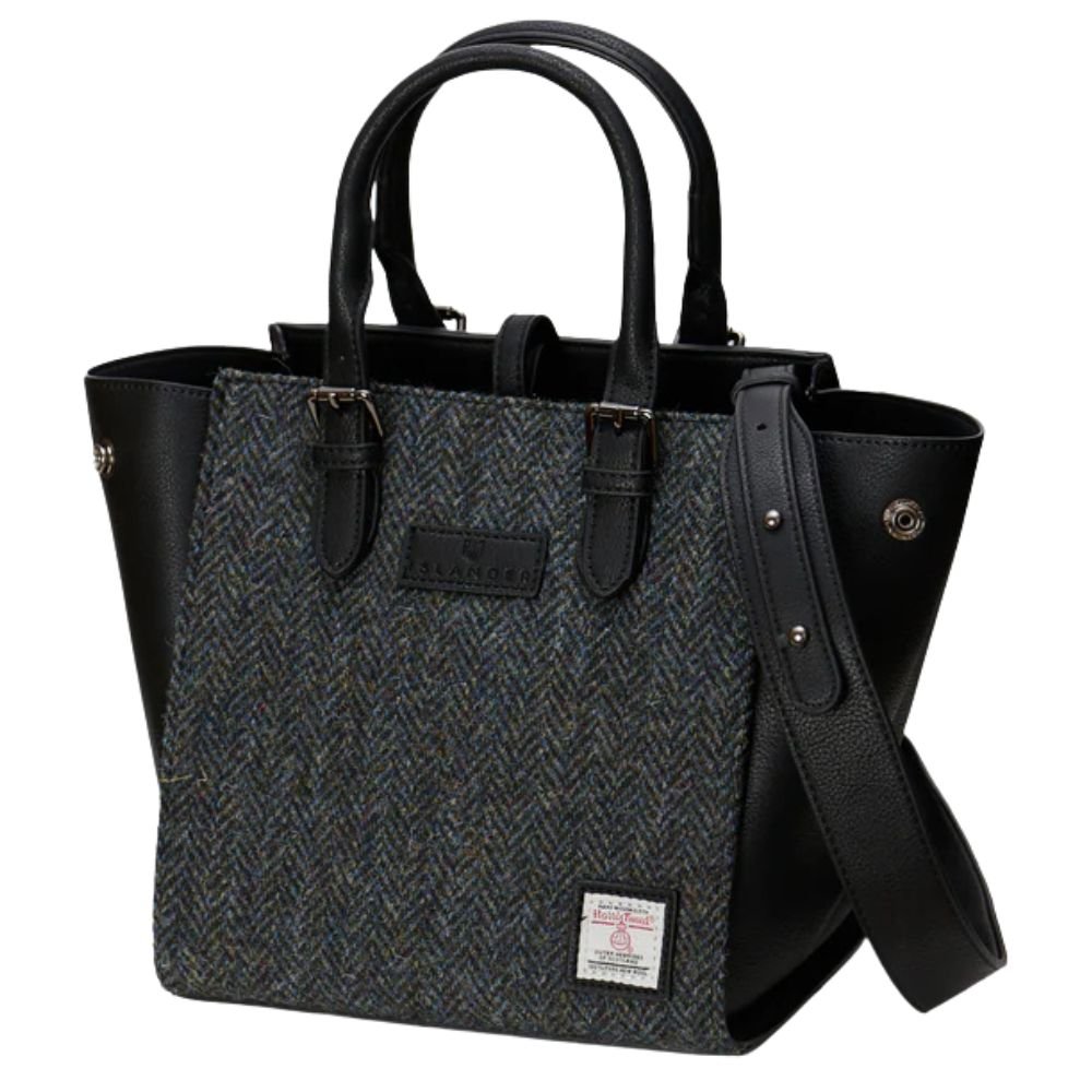 Islander Harris Tweed Medium Caillie Tote 'Black and Grey Herringbone'