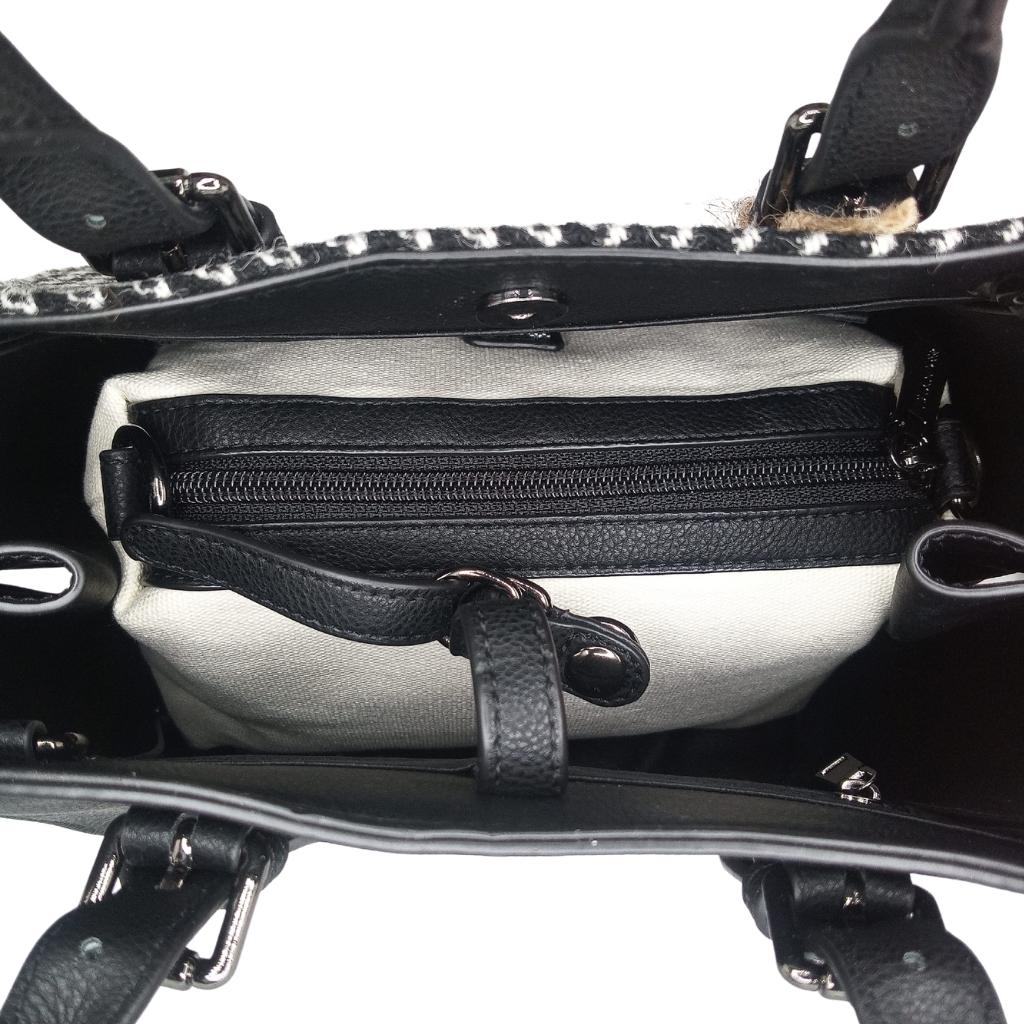 Islander Harris Tweed Medium Caillie Tote 'Black and White Dogtooth'
