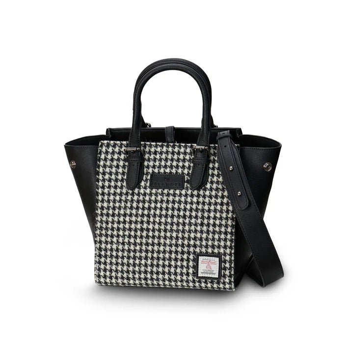 Islander Harris Tweed Medium Caillie Tote 'Black and White Dogtooth' - The Celtic Gift Store - Handbags