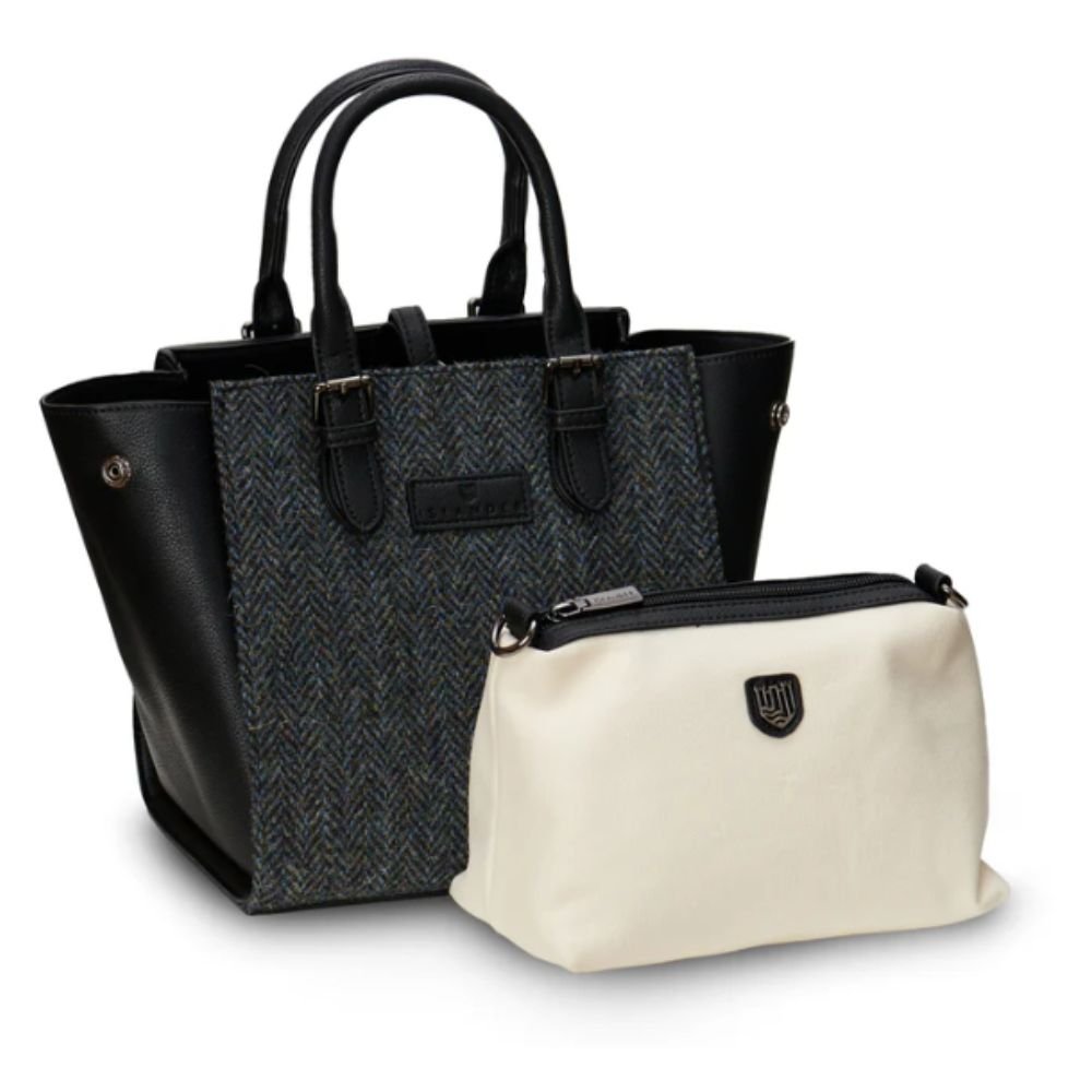 Islander Harris Tweed Medium Callie Tote 'Black and Grey Herringbone' - The Celtic Gift Store - Handbags