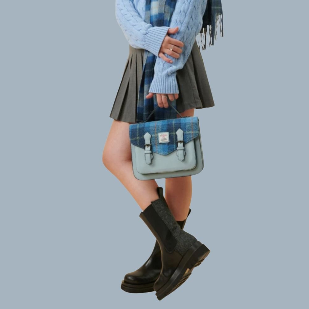 Islander Harris Tweed Medium Calton Satchel 'Chestnut Tartan'