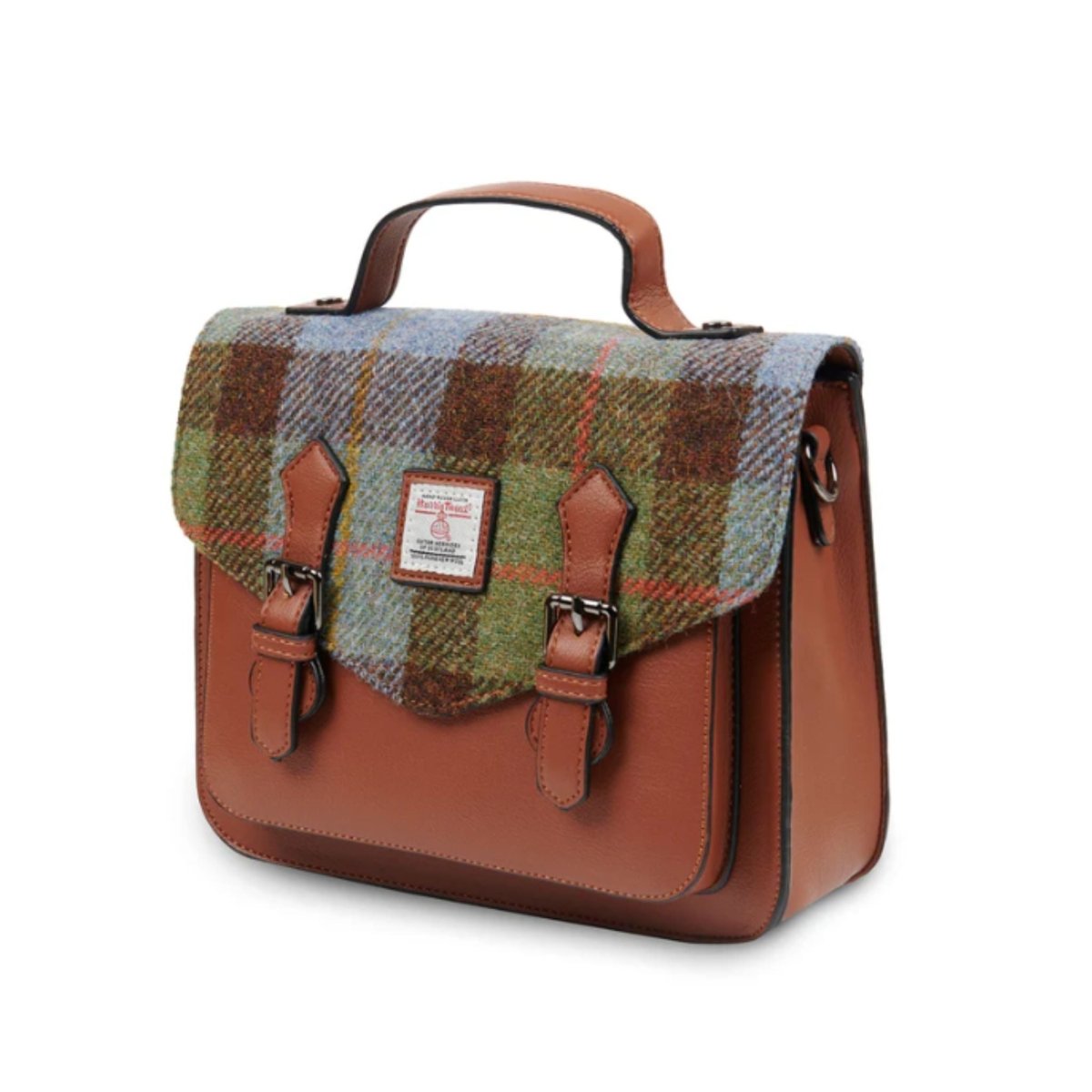 Islander Harris Tweed Medium Calton Satchel 'Blue Chestnut Tartan' - The Celtic Gift Store - Handbags