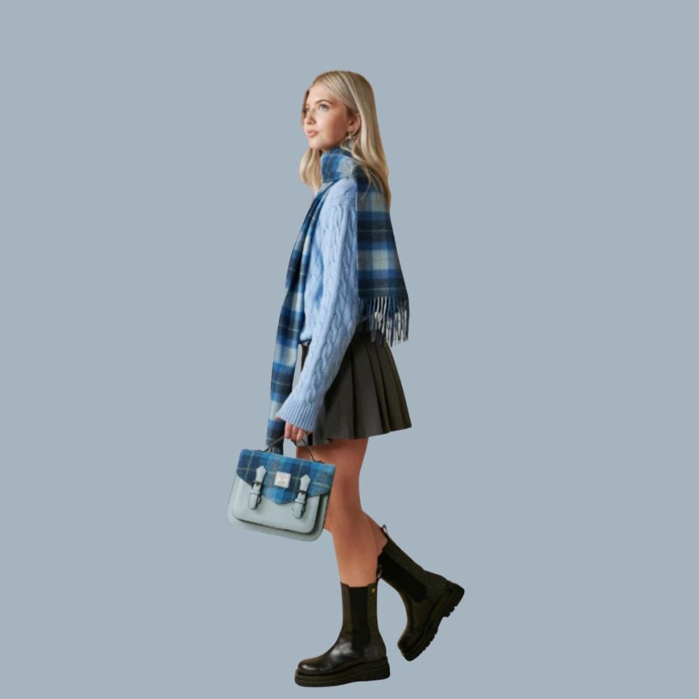 Islander Harris Tweed Medium Calton Satchel 'Chestnut Tartan'
