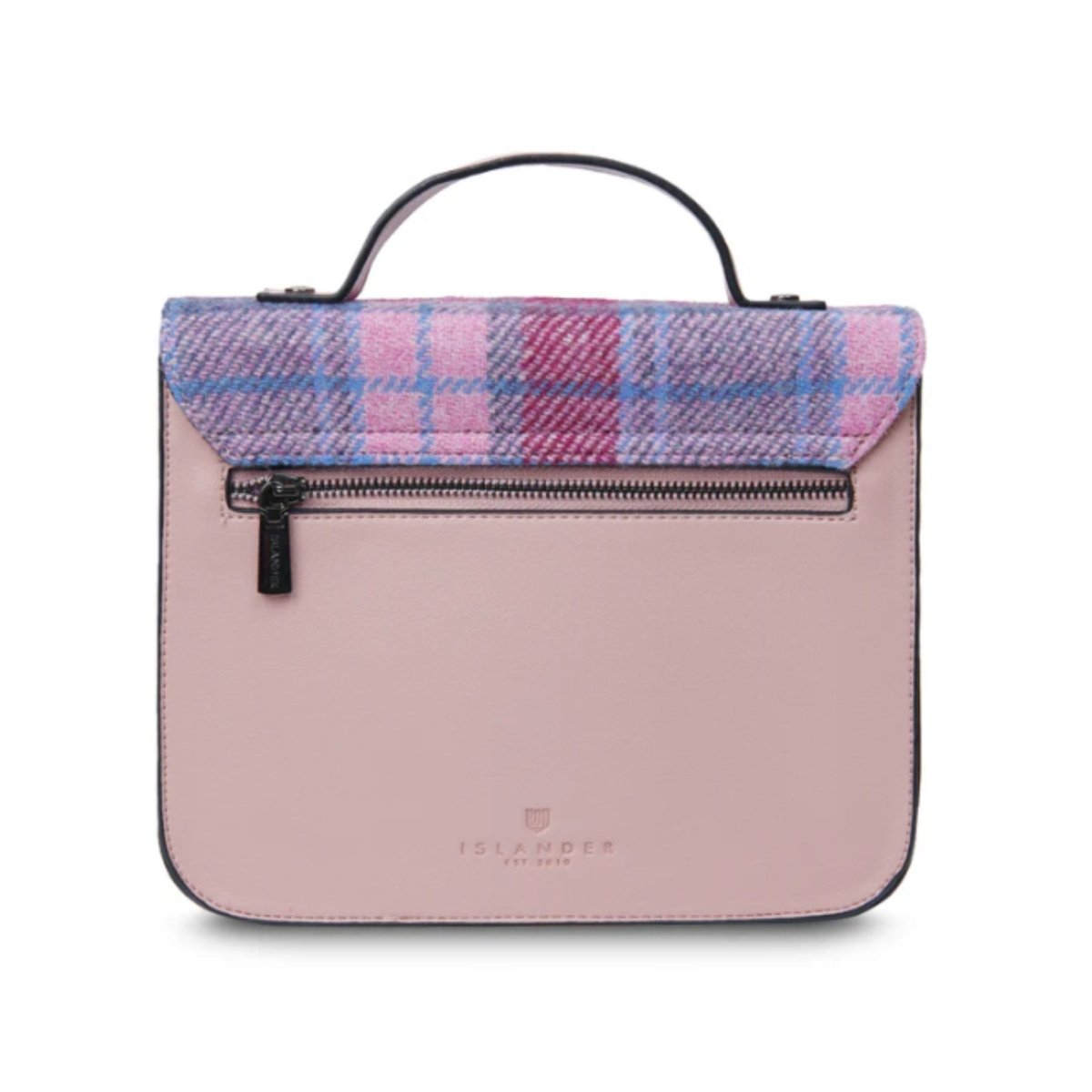 Islander Harris Tweed Medium Calton Satchel 'Pink and Blue Tartan' - The Celtic Gift Store - Handbags