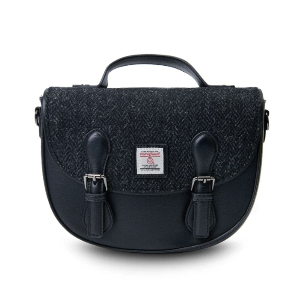 Islander Harris Tweed Medium Cobble Satchel 'Black Herringbone' - The Celtic Gift Store - Handbags