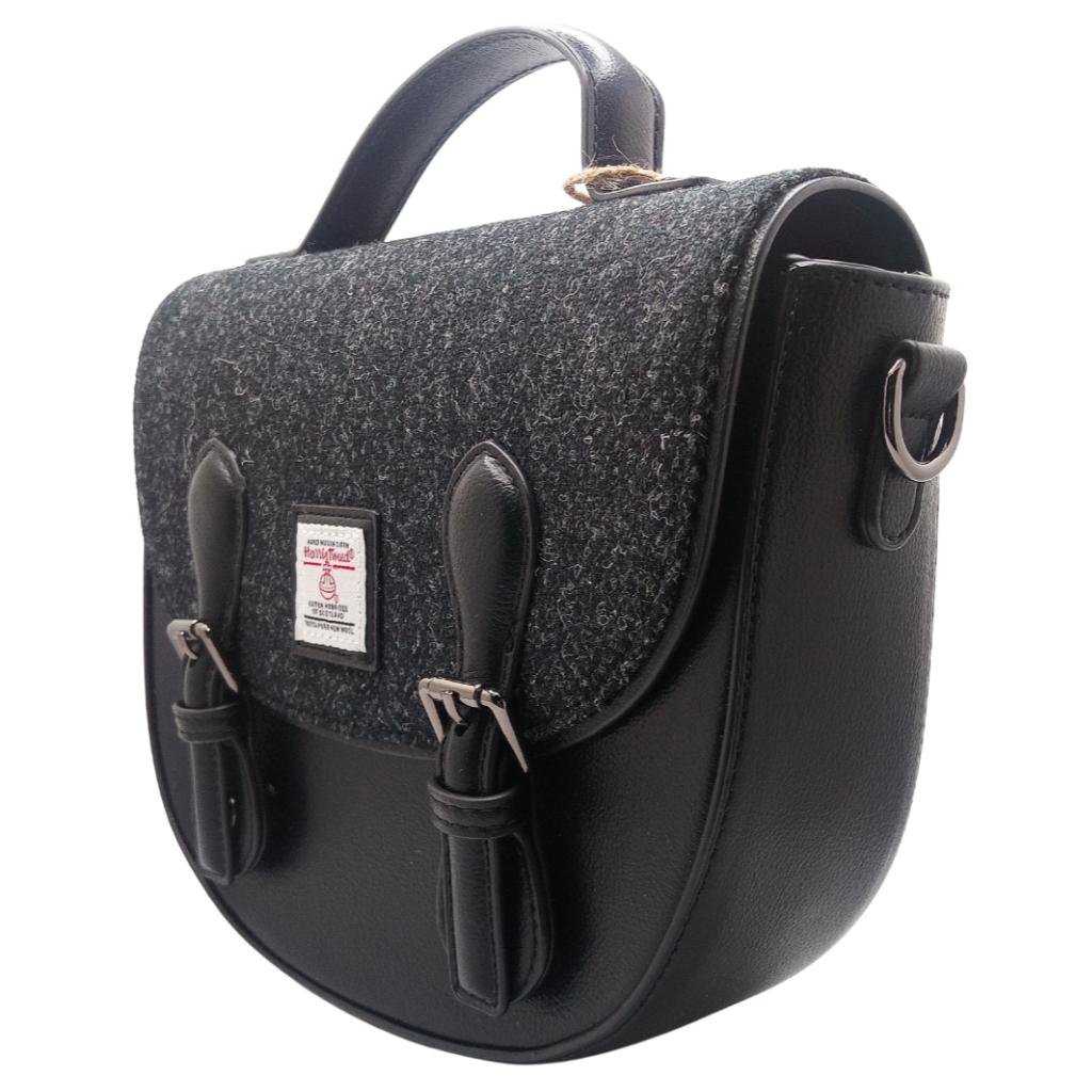 Islander Harris Tweed Medium Cobble Satchel 'Black Herringbone'