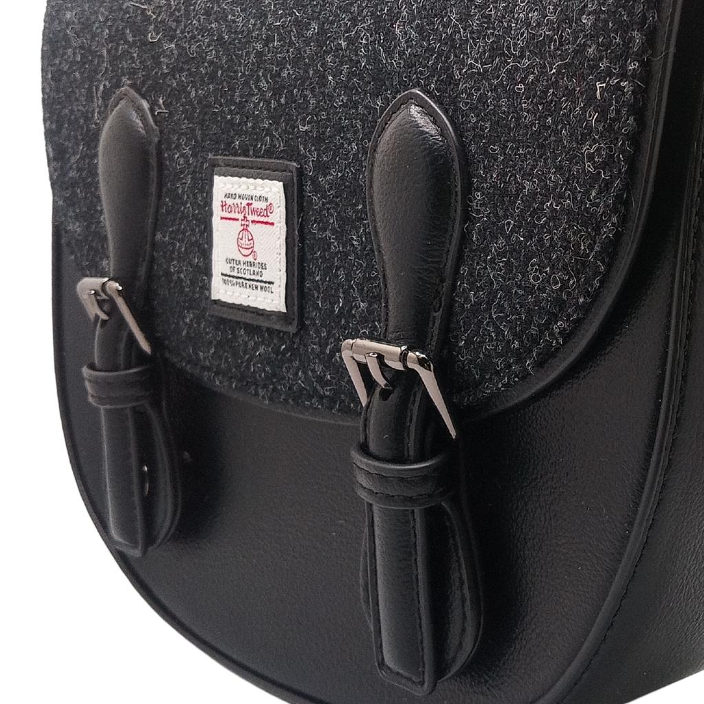 Islander Harris Tweed Medium Cobble Satchel 'Black Herringbone'