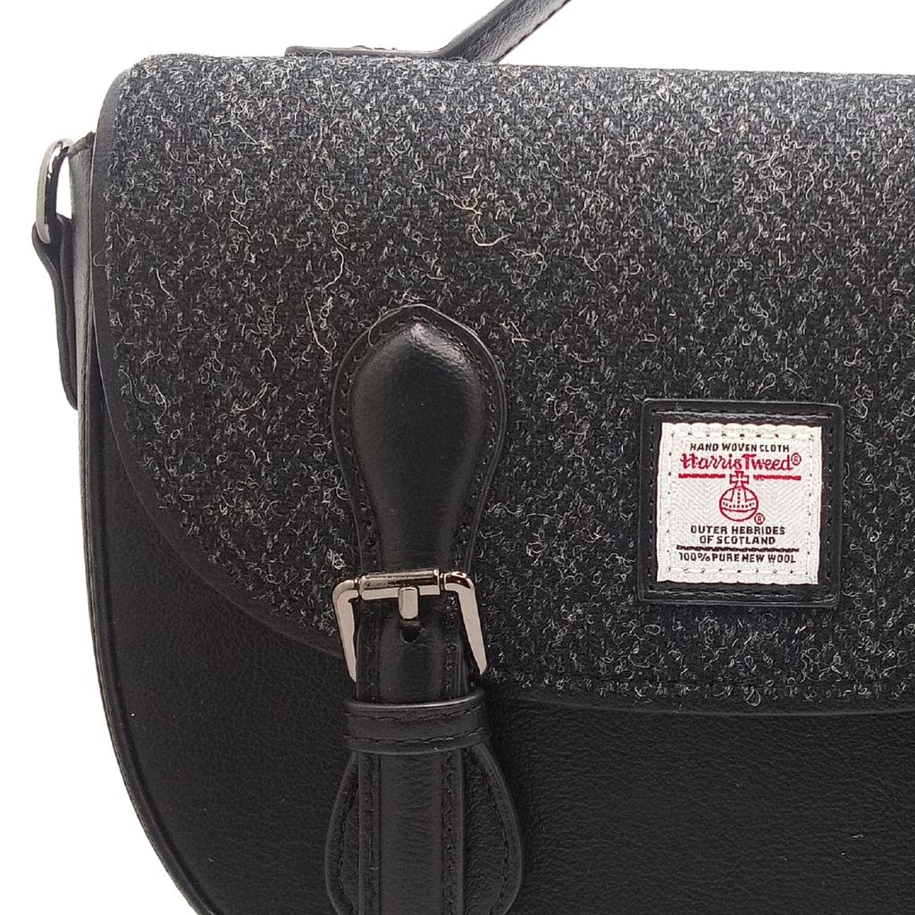 Islander Harris Tweed Medium Cobble Satchel 'Black Herringbone'