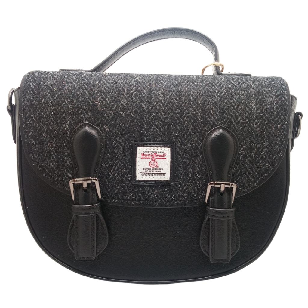 Islander Harris Tweed Medium Cobble Satchel 'Black Herringbone'