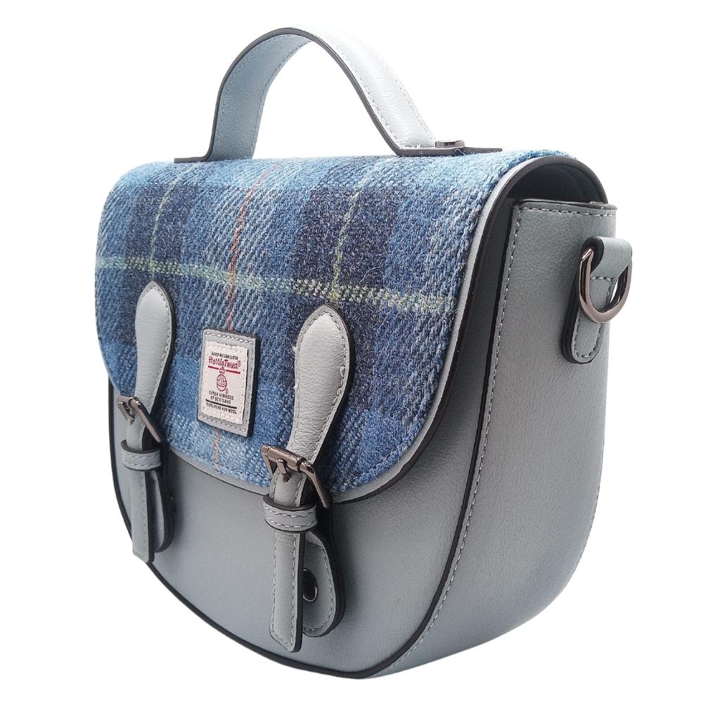 Islander Harris Tweed Medium Cobble Satchel 'Blue Tartan'