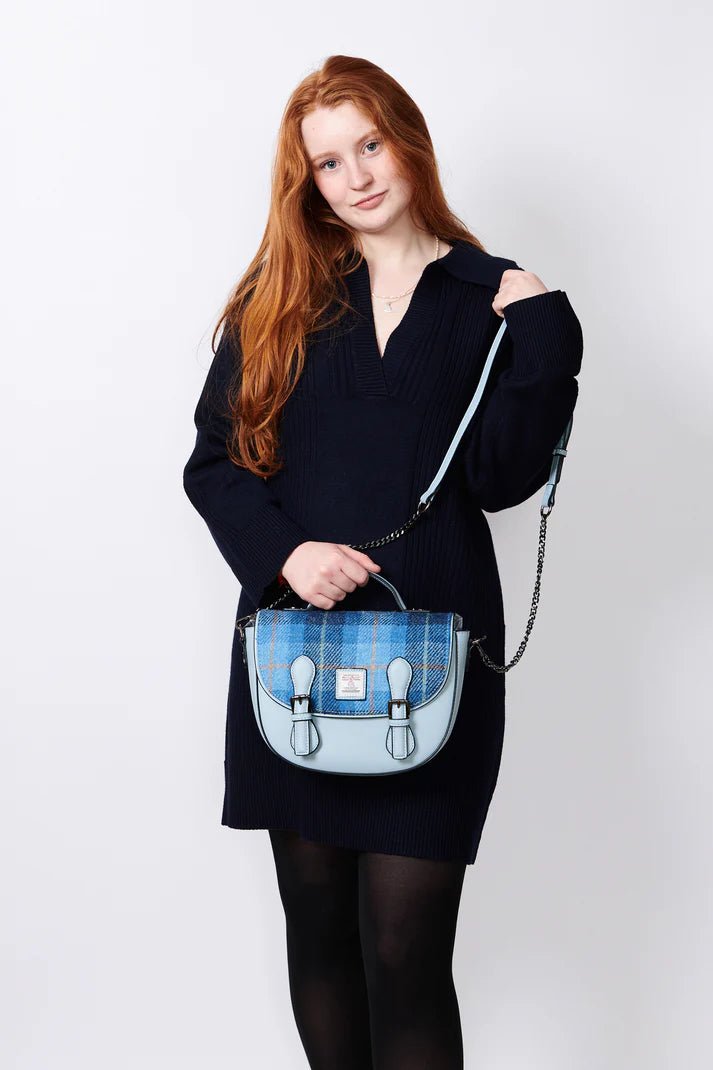 Islander Harris Tweed Medium Cobble Satchel 'Blue Tartan' - The Celtic Gift Store - Handbags