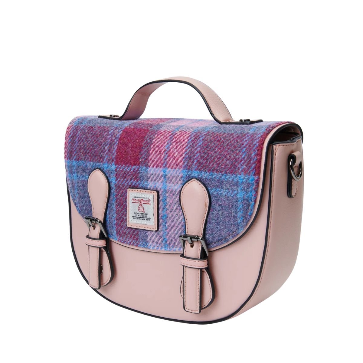 Islander Harris Tweed Medium Cobble Satchel 'Blue Tartan'