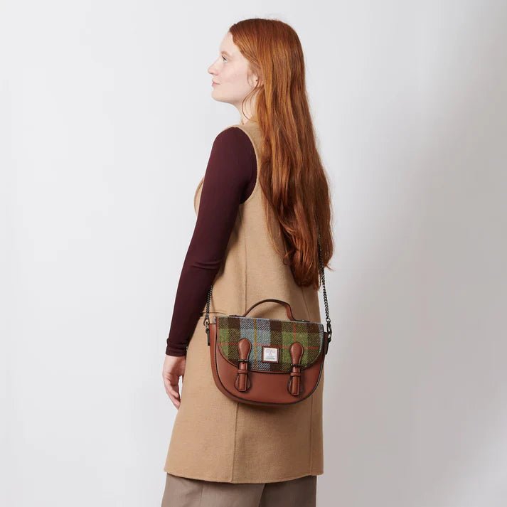Islander Harris Tweed Medium Cobble Satchel 'Chestnut Tartan' - The Celtic Gift Store - Handbags