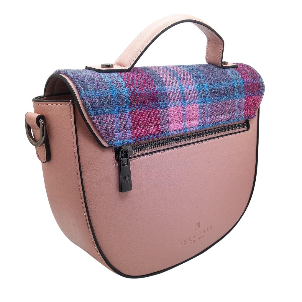 Islander Harris Tweed Medium Cobble Satchel 'Pink and Blue Tartan'