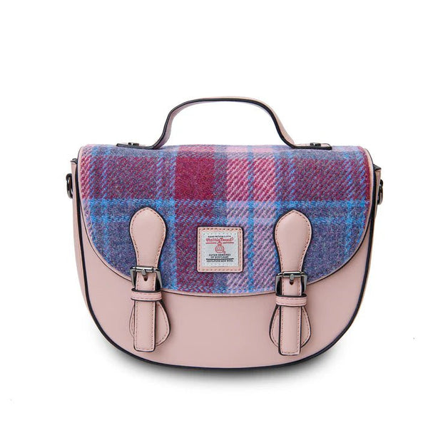 Islander Harris Tweed Medium Cobble Satchel 'Pink and Blue Tartan' - The Celtic Gift Store - Handbags