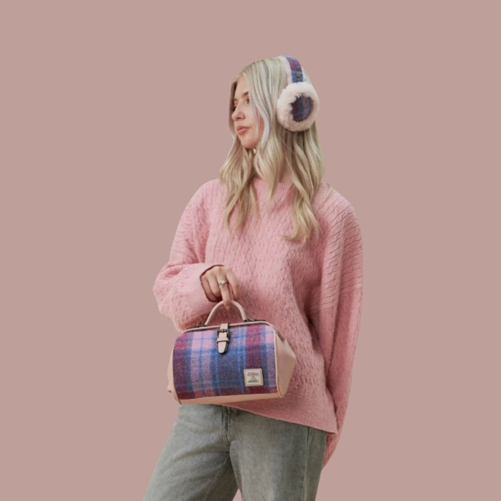 Islander Harris Tweed Medium Doctor Bag 'Pink and Blue Tartan'