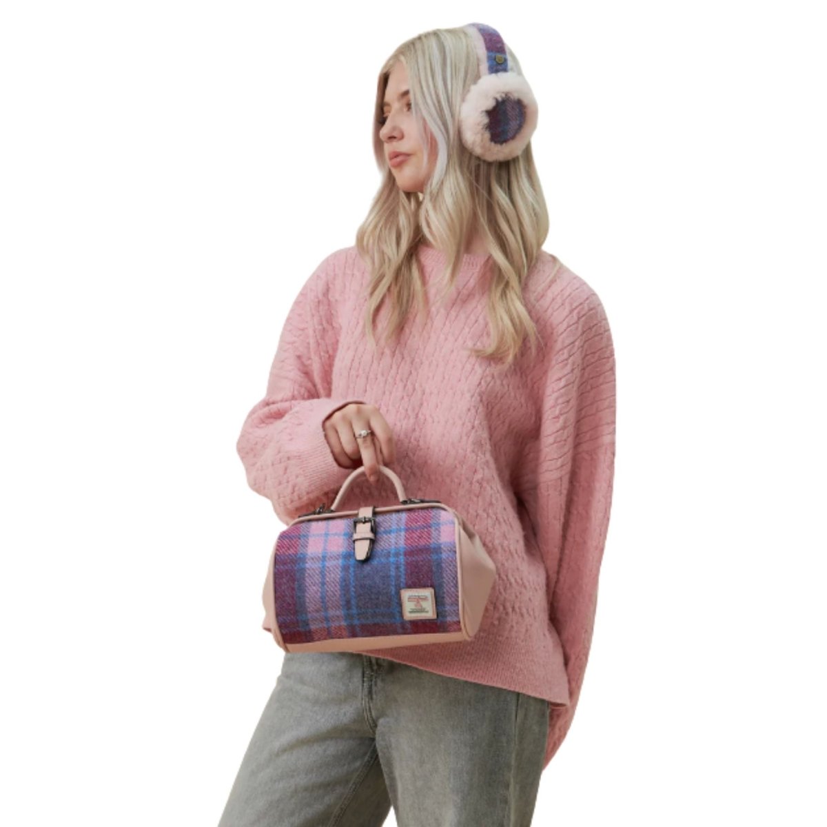 Islander Harris Tweed Medium Doctor Bag 'Pink Blue Tartan'