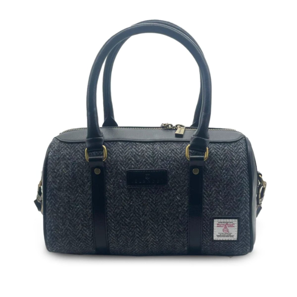 Islander Harris Tweed Medium Duffle Bag 'Black and Grey Herringbone' - The Celtic Gift Store - Handbags