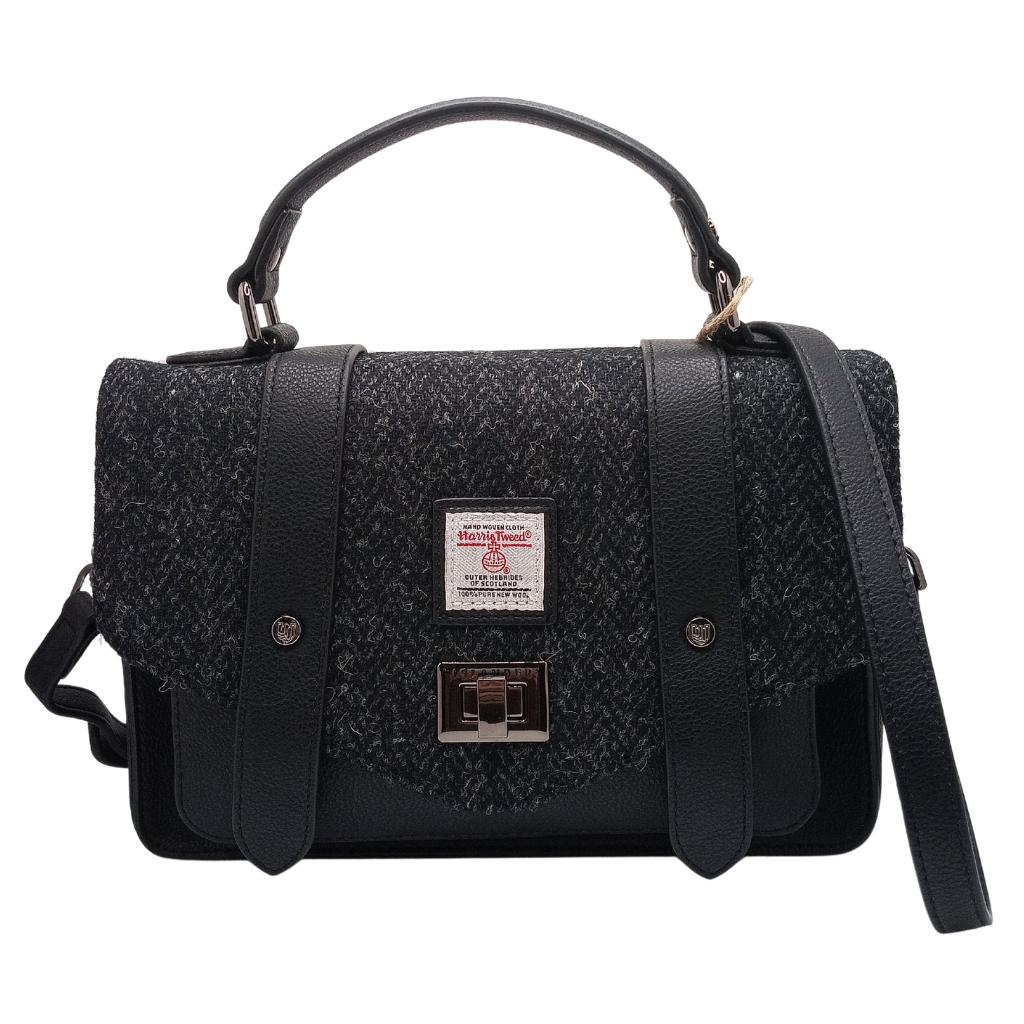 Islander Harris Tweed Medium Satchel 'Black Herringbone' by Islander - Handbags