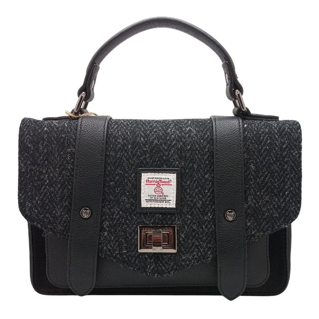 Islander Harris Tweed Medium Satchel 'Black Herringbone' by Islander - Handbags