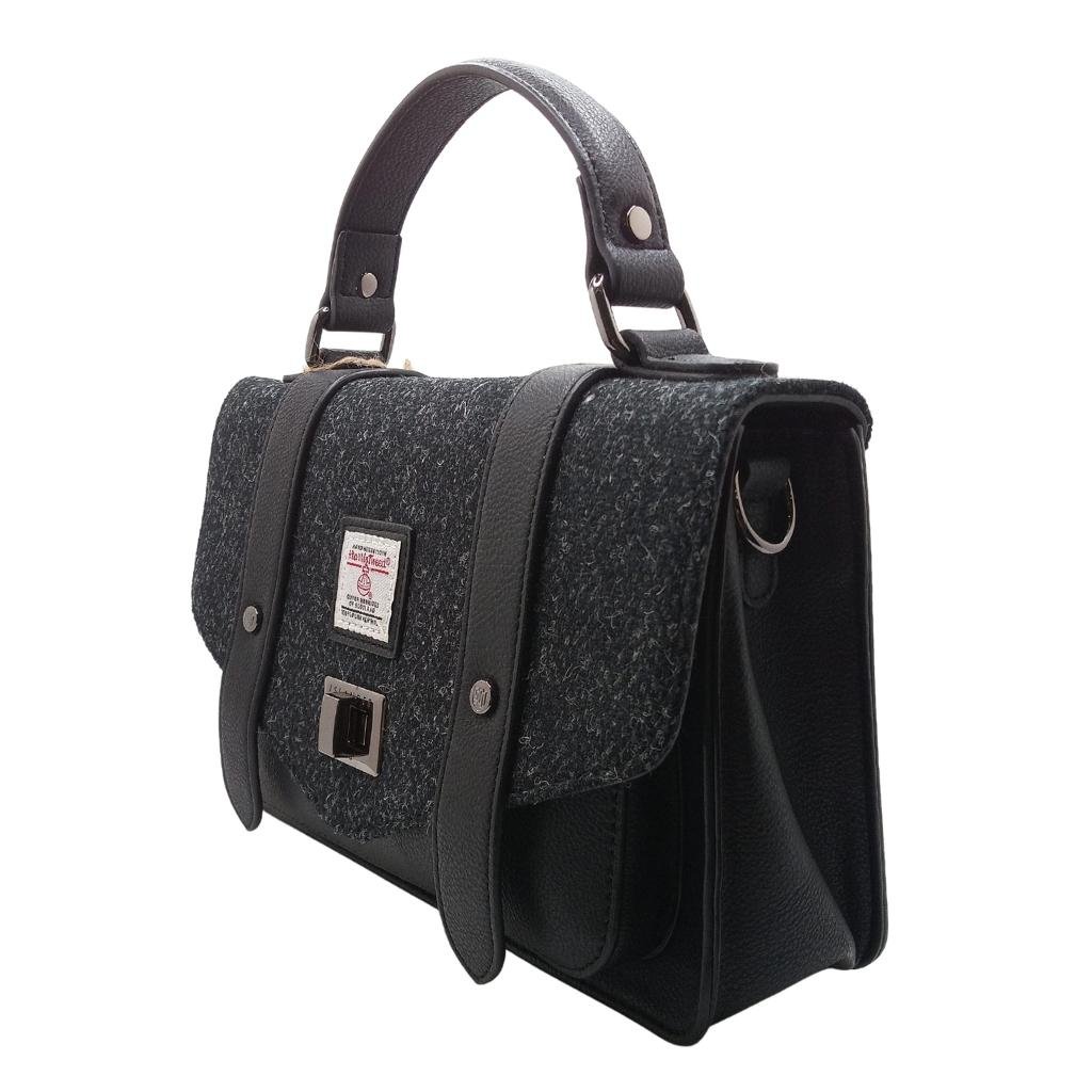 Islander Harris Tweed Medium Satchel 'Black Herringbone' by Islander - Handbags