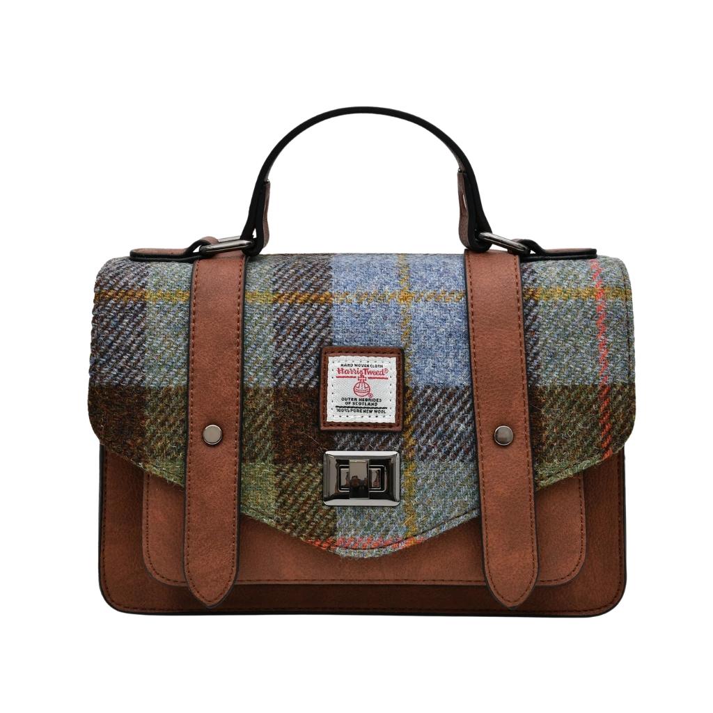 Islander Harris Tweed Medium Satchel 'Chestnut Blue Tartan' by Islander - Handbags