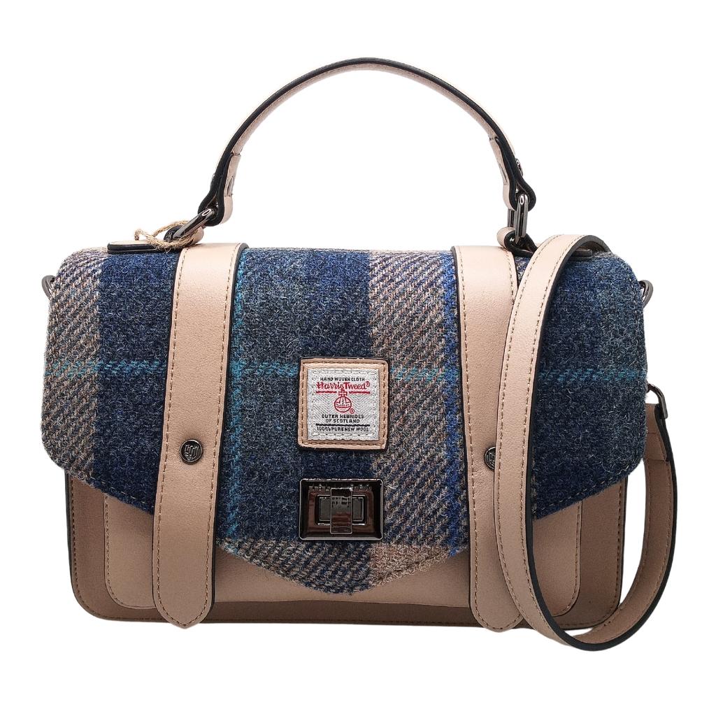 Islander Harris Tweed Medium Satchel 'Navy Beige Tartan' by Islander - Handbags