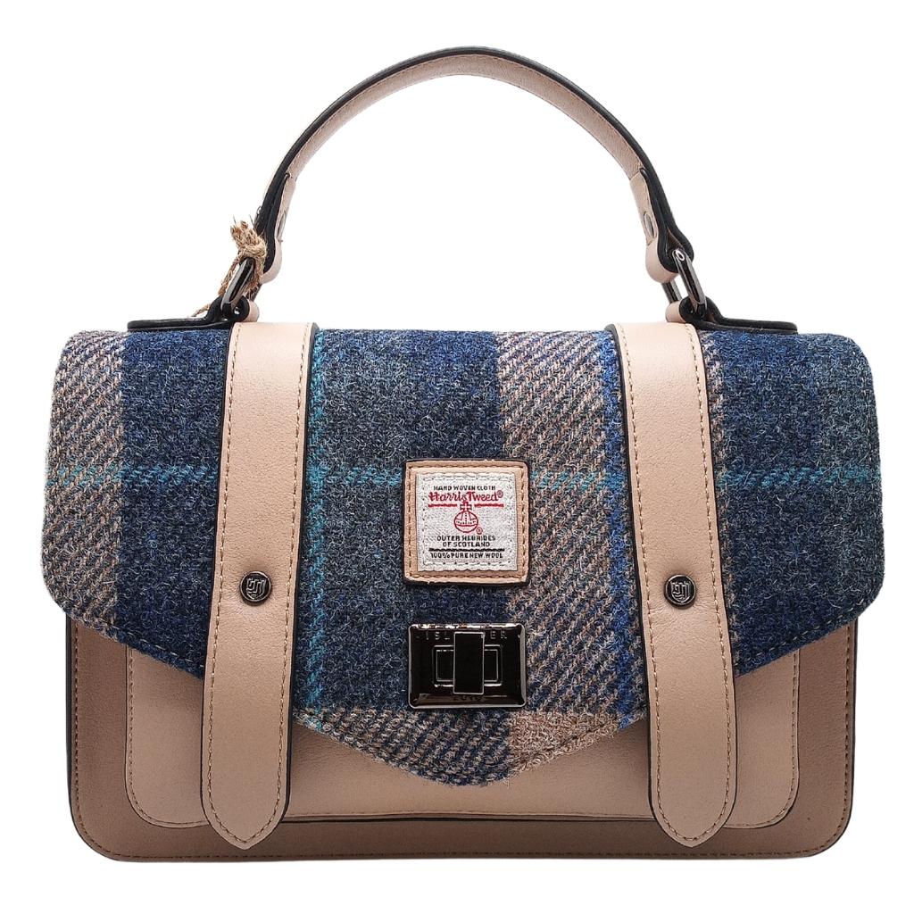 Islander Harris Tweed Medium Satchel 'Navy Beige Tartan' by Islander - Handbags