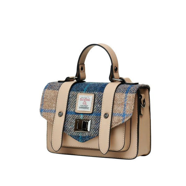 Islander Harris Tweed Medium Satchel 'Navy Beige Tartan'