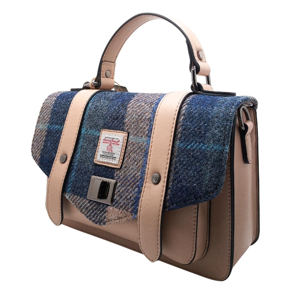 Islander Harris Tweed Medium Satchel 'Navy Beige Tartan' by Islander - Handbags