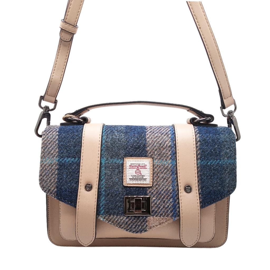 Islander Harris Tweed Medium Satchel 'Navy Beige Tartan' by Islander - Handbags