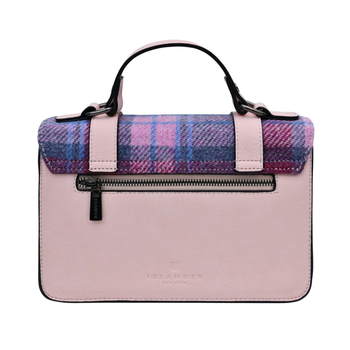 Islander Harris Tweed Medium Satchel 'Orange and Blue Tartan'