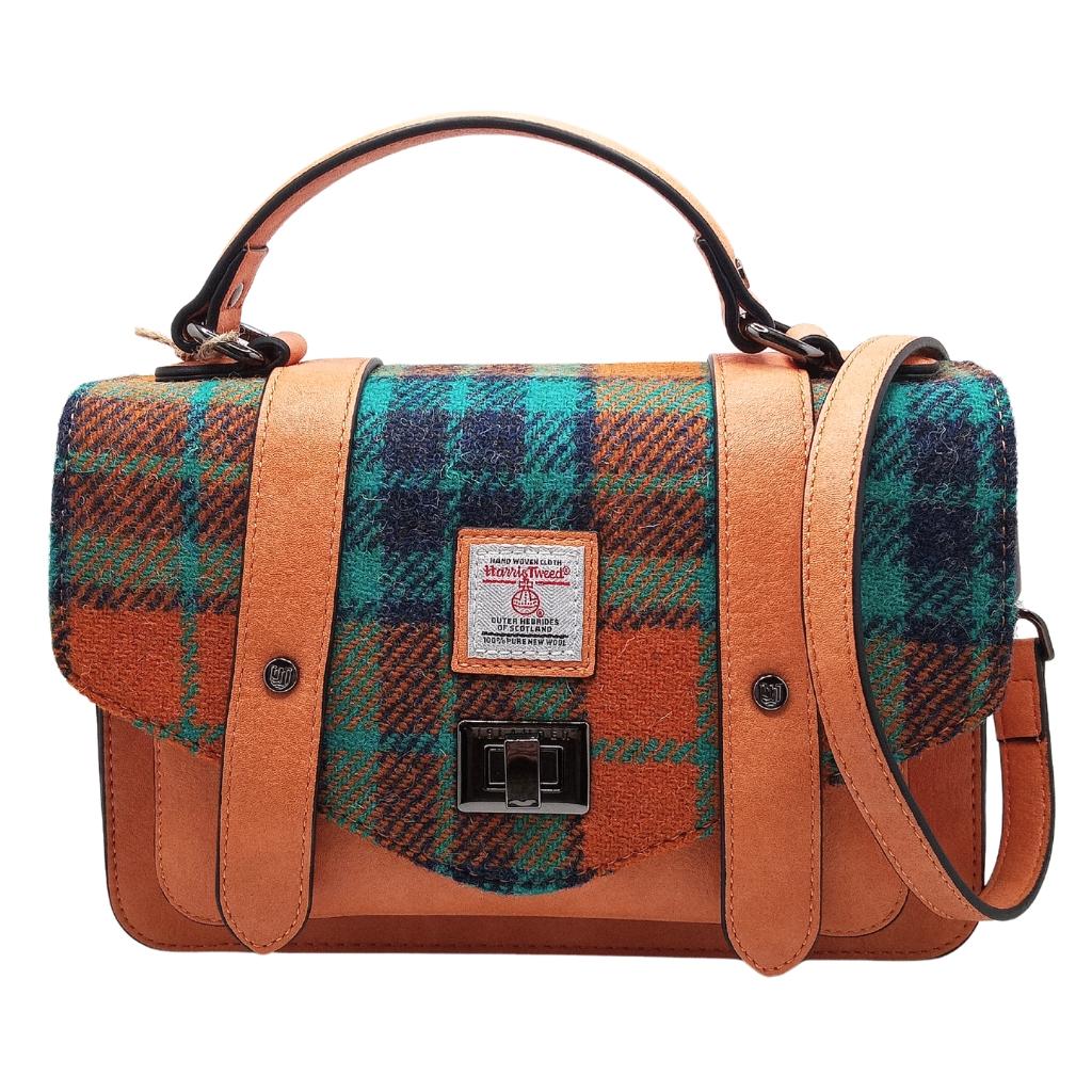 Islander Harris Tweed Medium Satchel 'Orange and Blue Tartan' by Islander - Handbags