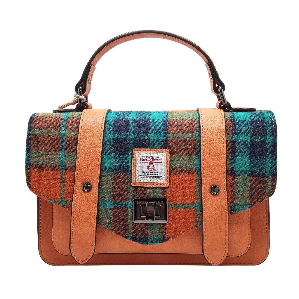 Islander Harris Tweed Medium Satchel 'Orange and Blue Tartan' by Islander - Handbags