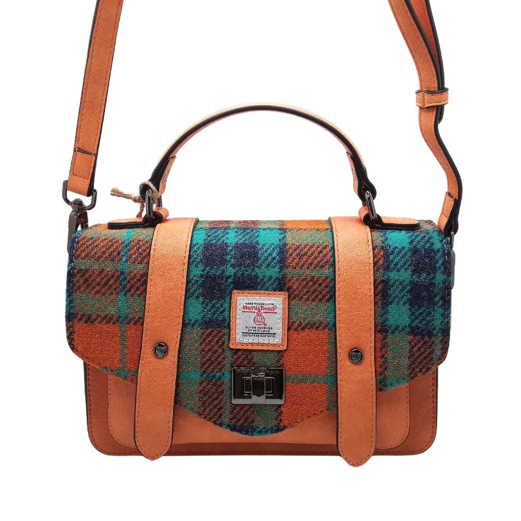 Islander Harris Tweed Medium Satchel 'Orange and Blue Tartan' by Islander - Handbags