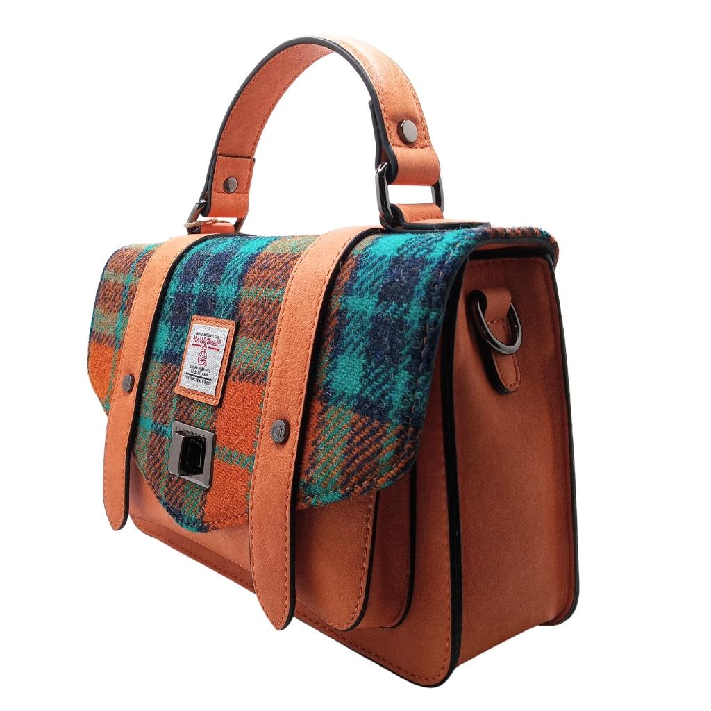 Islander Harris Tweed Medium Satchel 'Orange and Blue Tartan' by Islander - Handbags