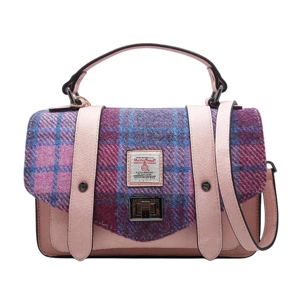 Islander Harris Tweed Medium Satchel 'Pink and Blue Tartan' by Islander - Handbags