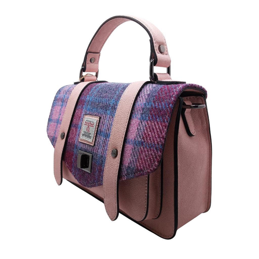 Islander Harris Tweed Medium Satchel 'Pink and Blue Tartan' by Islander - Handbags