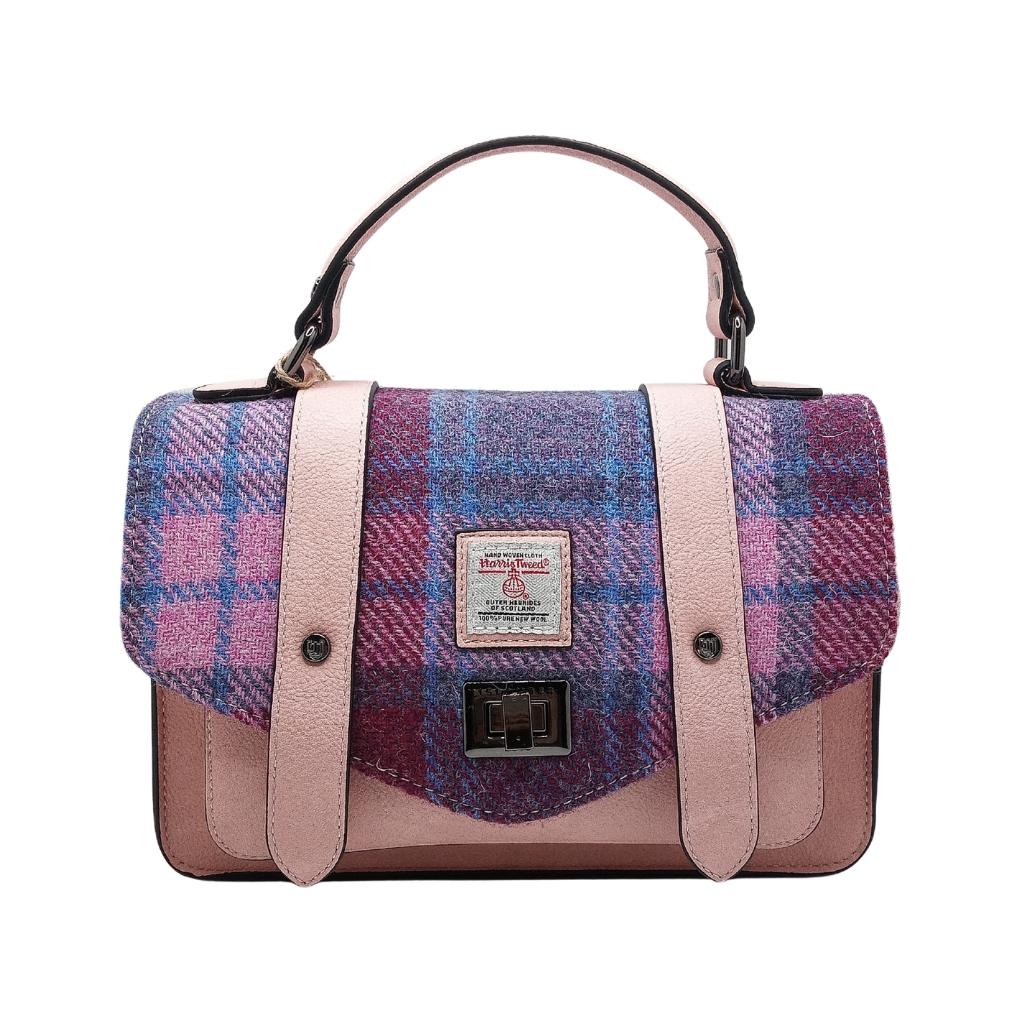 Islander Harris Tweed Medium Satchel 'Pink and Blue Tartan' by Islander - Handbags