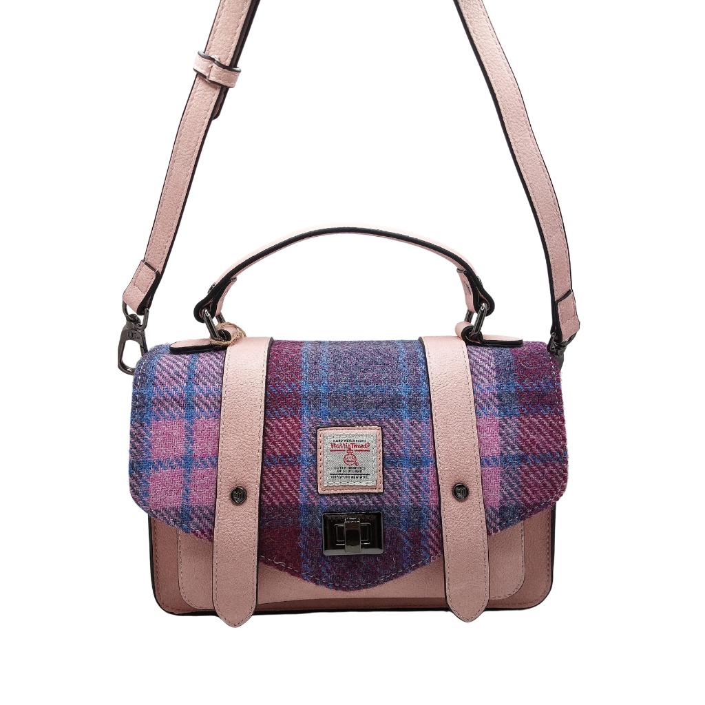 Islander Harris Tweed Medium Satchel 'Pink and Blue Tartan' by Islander - Handbags