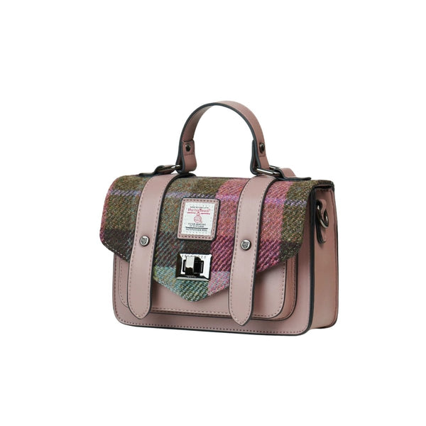 Islander Harris Tweed Medium Satchel 'Pink and Green Tartan'