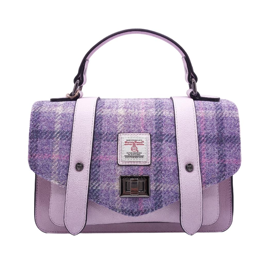 Islander Harris Tweed Medium Satchel 'Purple Tartan' by Islander - Handbags