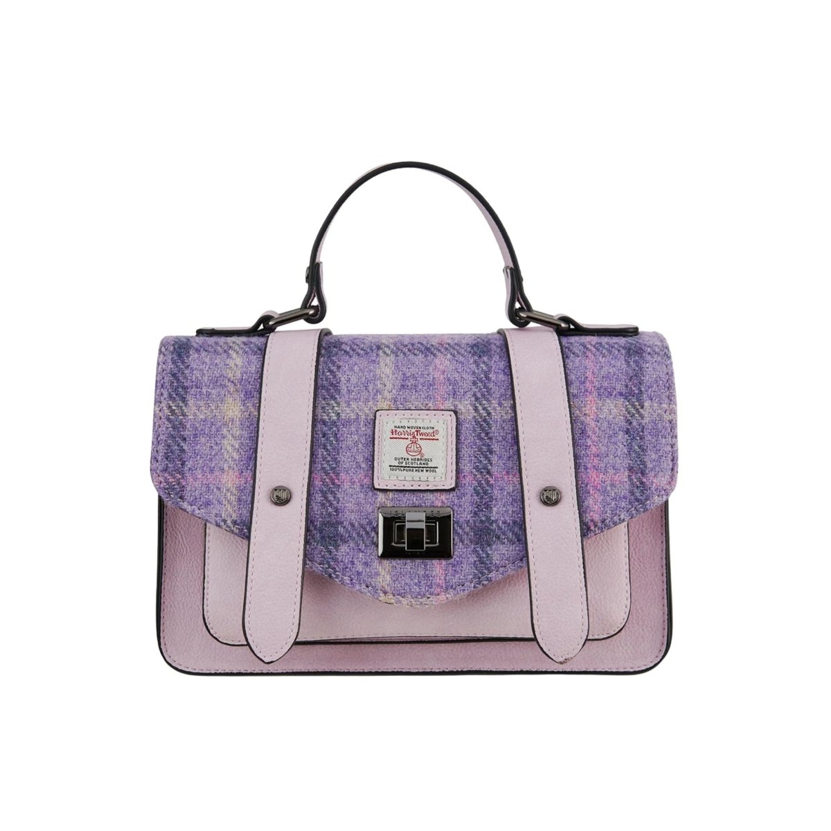 Islander Harris Tweed Medium Satchel 'Purple Tartan'