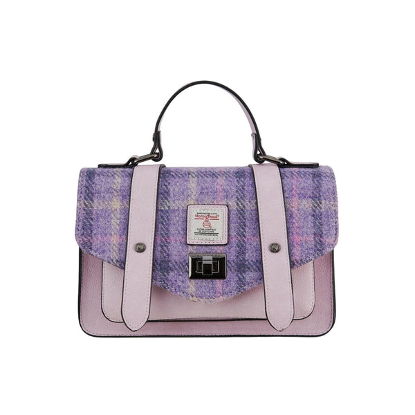Islander Harris Tweed Medium Satchel 'Purple Tartan'