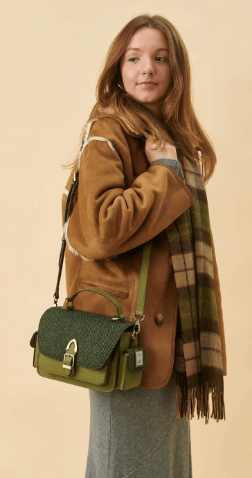 Islander Harris Tweed Melrose Leather Crossbody 'Green Herringbone' - The Celtic Gift Store - Handbags