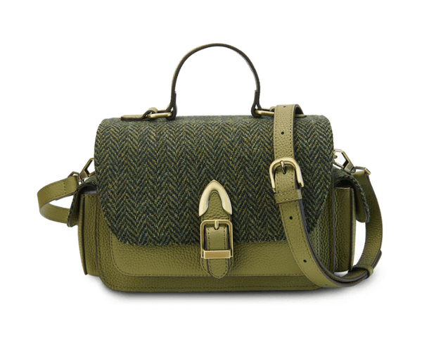 Islander Harris Tweed Melrose Leather Crossbody 'Green Herringbone' - The Celtic Gift Store - Handbags