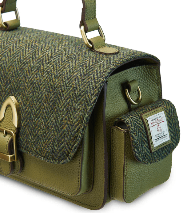 Islander Harris Tweed Melrose Leather Crossbody 'Green Herringbone' - The Celtic Gift Store - Handbags