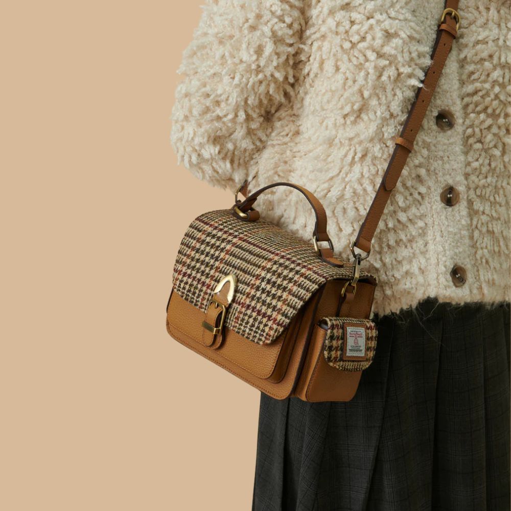 Islander Harris Tweed Melrose Leather Crossbody 'Navy Overcheck'